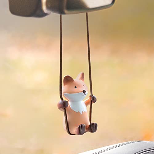 YGMONER Cute Swinging Fox Car Rear View Mirror Hanging Accessories Funny Car Interior Decor Gifts for Women Men (Fox) - color: Fox