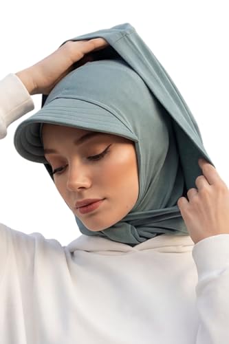 Aisha's Design Full Coverage Cotton Bonnet Hijab with Visor Modest Underscarf Bonnet - color: Dark Mint