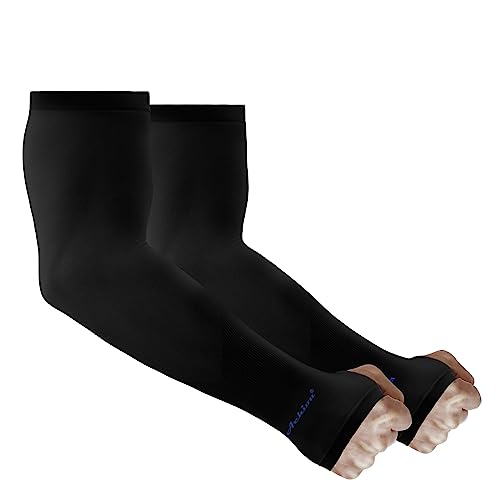 Achiou Arm Sleeves for Men Women, Sun Sleeves UV Protection Cooling Sports - color: 2 Pairs: Black