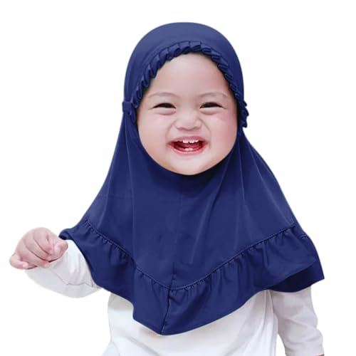 GREUS 2Pcs Kids Hijab for 2-6Y Girls Muslim Headscarf One Piece Hijabs Khimar Islam Arab Scarf Turban Bandana Hat Head Wrap - color: Set F (Blue + Rose Red)