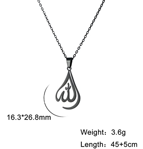 UNIFT Islamic Muslim Allah Layered Necklaces For Women Stainless Steel Charm Water Drop Heart Shape Allah Pendant Double Layer Necklace Islamic Jewelry - color: black