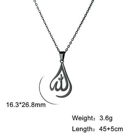 UNIFT Islamic Muslim Allah Layered Necklaces For Women Stainless Steel Charm Water Drop Heart Shape Allah Pendant Double Layer Necklace Islamic Jewelry - color: black