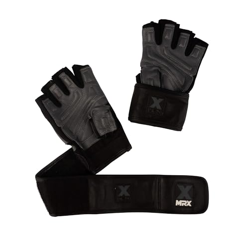 MRX Weight Lifting Pro Level Gloves with 18 Inches Long Wrist Strap Gym Workout Exercise & Fitness in - color: Black Grey, size: Small