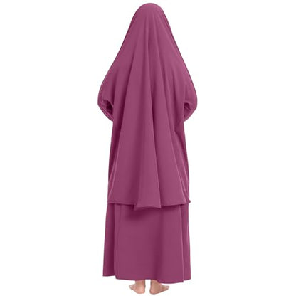 Kids Girls Muslim Islamic Two-piece Outfits Lace Long Sleeve Hijab Dress Abaya and Loose Skirt Full Cover Kaftan - color: Purple, size: 3-4 Years