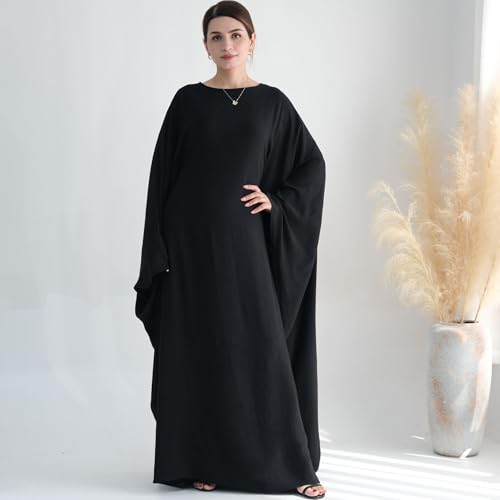 Women Muslim Abaya Dress 1Piece Bat Sleeve Islamic Maxi Robe Fashion Jilbab for Women Eid Kaftan Muslim Robe - color: Blacka, size: Large