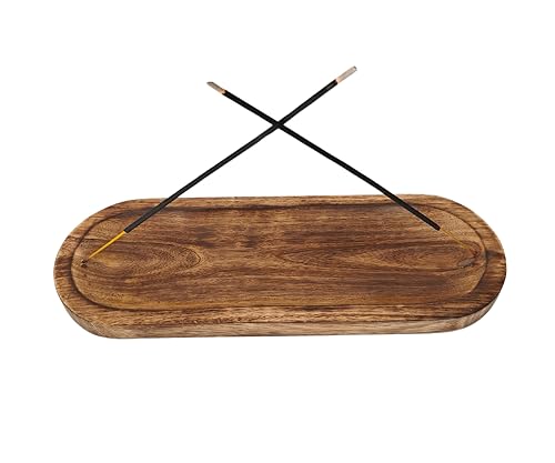 VANIYA CRAFTS® Wooden Handmade Tree of Life Boat Shape Incense Holder Stand Insence Tray for Home Decor Restaurant (11X4, Natural Black) (Burnt) - color: Burnt