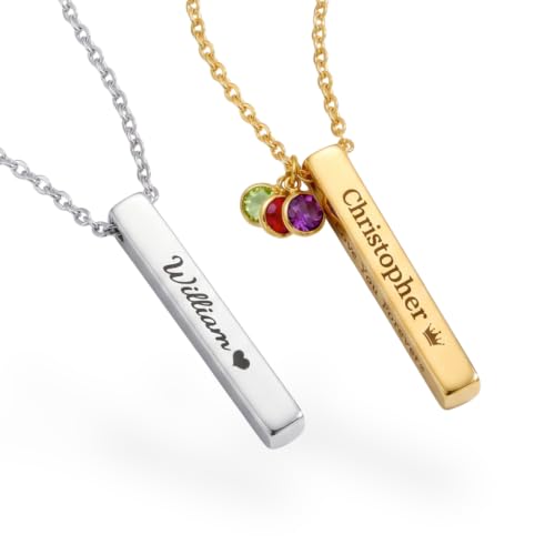 Custom Engraved 3D Vertical Pillar Bar Necklace – Personalized Name Pendant – 1 to 4 Sides – Non-Tarnish Stainless Steel – Gold/Silver – Adjustable Chain – Gift for Her, Mom/Dad With Kids Names - style: Pillar