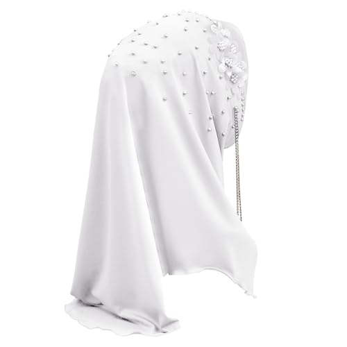 Women Soft One Piece Hijab Long Muslim Turban Islamic Full Head Scarf - color: Chains/White