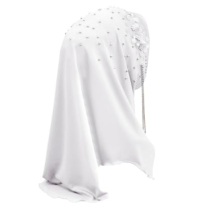 Women Soft One Piece Hijab Long Muslim Turban Islamic Full Head Scarf - color: Chains/White