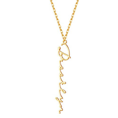 TinyName Custom Name Necklace Personalized 18K Gold Plated Nameplate Customized Jewelry Gift for Women - color: Vertical Name Necklace
