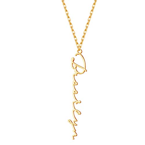 TinyName Custom Name Necklace Personalized 18K Gold Plated Nameplate Customized Jewelry Gift for Women - color: Vertical Name Necklace