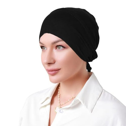 Women Under Hijab Cap Islamic Underscarf Turbans for Women Solid Color Hijab Bonnet Caps Muslim Scarf Inner Cap - color: Black