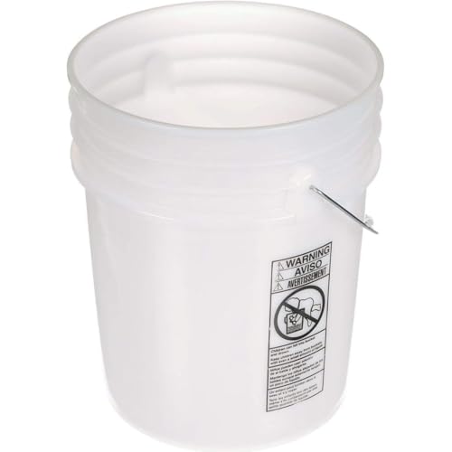 5 Gallon Food Grade Plastic Bucket, Open Head Pail with Handle, 12-3/8 in Diameter x 14-3/4 in Height (White, 6 Pack) - color: White, size: 6 Pack