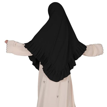 Prayer Hijab for Women Muslim Cotton Blend Lightweight Ruffled Square Scarf - color: Black