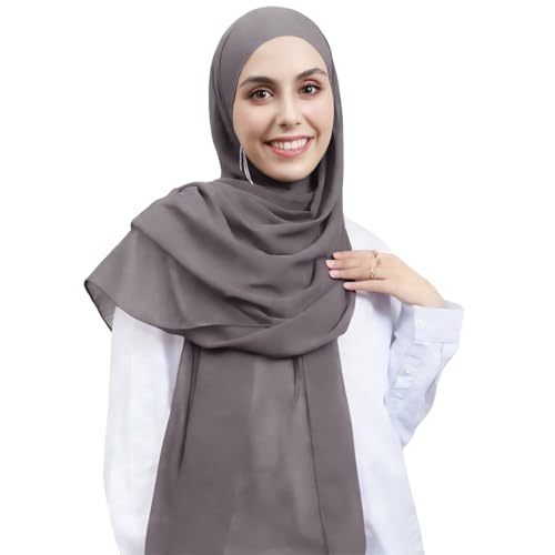 Instant Hijab Set 3-in-1 Chiffon Hijab Scarf for Women with Built-in Magnets and Undercap Head Wraps - color: Dark Grey