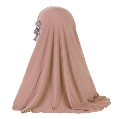 Women Soft One Piece Hijab Long Muslim Turban Islamic Full Head Scarf - color: 3 Flowers/Pink