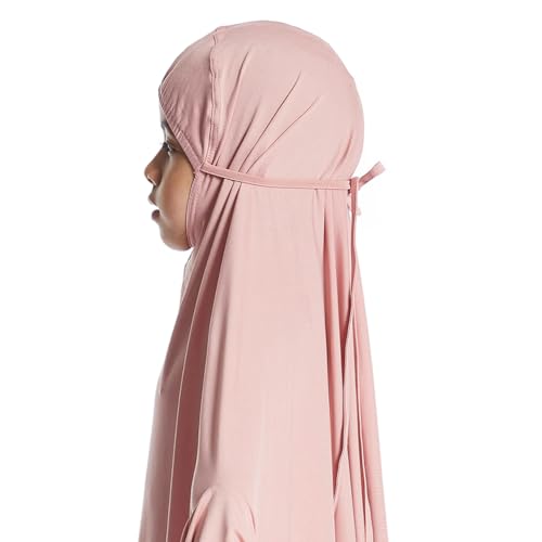 IBTOM CASTLE Little Girls Muslim Prayer Dress Abaya Long Sleeve Full Cover Lace Hijab Kaftan Dubai Islamic Modest Eid Jilbab - color: Pink, size: 11-12 Years