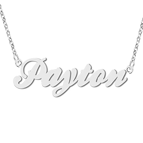 Name Necklace Personalized Engraved Name Pendant for Womens Friends - style: Payton - Silver