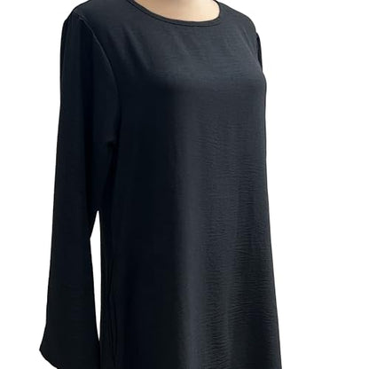 Women Abaya Muslim Dress Long Sleeve Modest Prayer Maxi Kaftan Islamic Clothes with Pockets - color: Black, size: Large