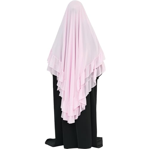 khalat Women's Hijab Chiffon Hijab for Women Muslim 2 Layers Ruffle Lightweight Large Hijab - color: Pink