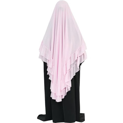 khalat Women's Hijab Chiffon Hijab for Women Muslim 2 Layers Ruffle Lightweight Large Hijab - color: Pink