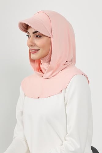 Aisha's Design Full Coverage Cotton Bonnet Hijab with Visor Modest Underscarf Bonnet - color: Powder Pink