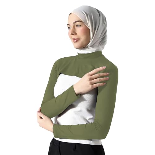 Modal Cotton Sun Protection Sleeves Cover for Women Mslim Islamic Conservative High Collar Vest Long Arm Sleeve Cover - color: Black Army