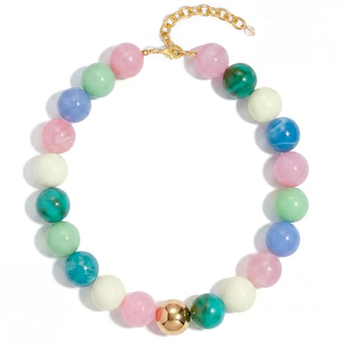 Chunky Beaded Necklace for Women Colorful Big Bead Choker Necklace Fashion Trendy Summer Boho Large Bead Statement Necklaces Beach Vocation Holiday Jewelry Gifts - color: Light Colorful Beaded