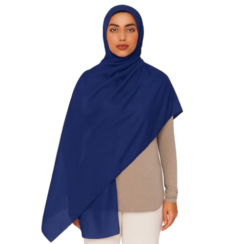Premium Breathable Modal Cotton Hijab for Women, Lightweight, Non-Slip, Soft & Elegant Scarf for Everyday Wear - color: Navy Blue