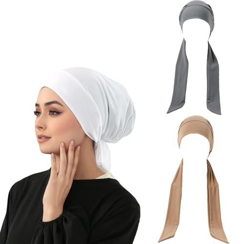 Instant Hijab Scarf Tie-Back Closure Cap Islamic Muslim Head Scarf Turban for Women - color: Khaki,dark Gray