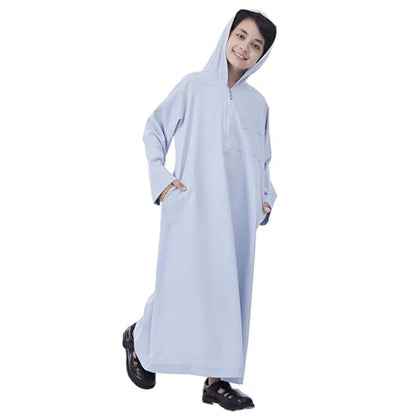 Xiaojmake Dubai Abaya Thobe Elegant Ramadan for Boys Zip Arabic Prayer Clothes with Pockets Islamic Muslim Outfits 3-15Y - color: Gray, size: 3-4T