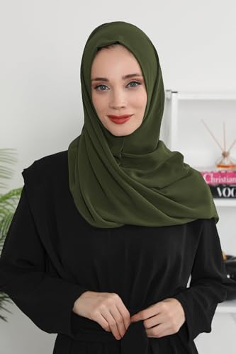 Aisha's Design Instant Chiffon Shawl for Women Modesty Turban Hijab Head Wrap Ready to Wear Women Headscarf - color: Khaki