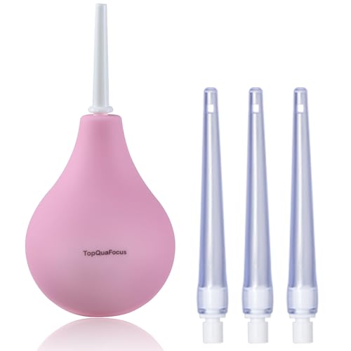 TopQuaFocus 8oz Enema Bulb Kit Anal and Vaginal Douche Bulb for Men Flushing System Enemas Silicone Bulb 4 Replaceable Tips (Pink, 224ml) - color: Pink, size: 224ml