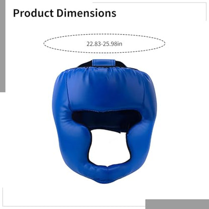 2 Pcs Adjustable Boxing Headgear Set, Monkey Face Headguard for MMA, Kickboxing, Taekwondo, Blue and Black, Fits 22.8 to 26 in Circumference
