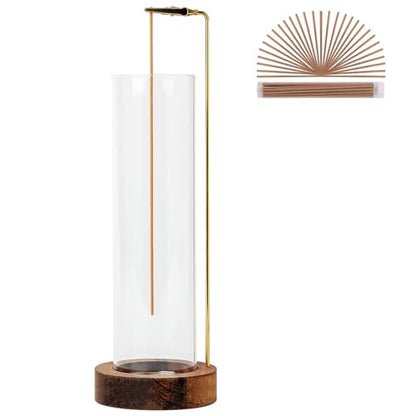Incense Holder for Sticks, Anti-Ash Flying Incense Burner with 30 Incense Sticks, Detachable Glass Ash Catcher (Wood, Brown) - color: Brown