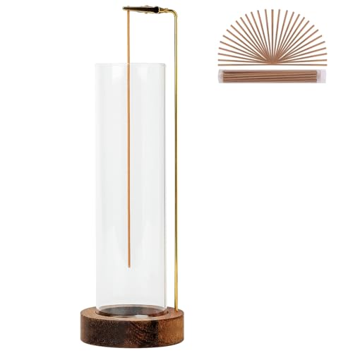 Incense Holder for Sticks, Anti-Ash Flying Incense Burner with 30 Incense Sticks, Detachable Glass Ash Catcher (Wood, Brown) - color: Brown