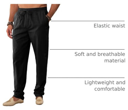 Runcati Mens Kaftan Thobe Pants Cotton Muslim Trousers Summer Kurta Pants - color: Black, size: Large