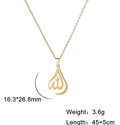 UNIFT Islamic Muslim Allah Layered Necklaces For Women Stainless Steel Charm Water Drop Heart Shape Allah Pendant Double Layer Necklace Islamic Jewelry - color: gold 1