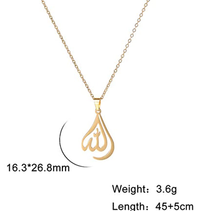 UNIFT Islamic Muslim Allah Layered Necklaces For Women Stainless Steel Charm Water Drop Heart Shape Allah Pendant Double Layer Necklace Islamic Jewelry - color: gold 1