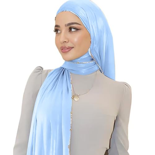 Shimmer Party Hijab, Lightweight Stylish Hijab Scarf for Women - color: Sky Blue