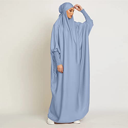 ODIZLI Muslim One Piece Prayer Hijab Dress Women Hooded Abaya Full Cover Islam Dubai Modest Robe - color: Sky Blue, size: One Size