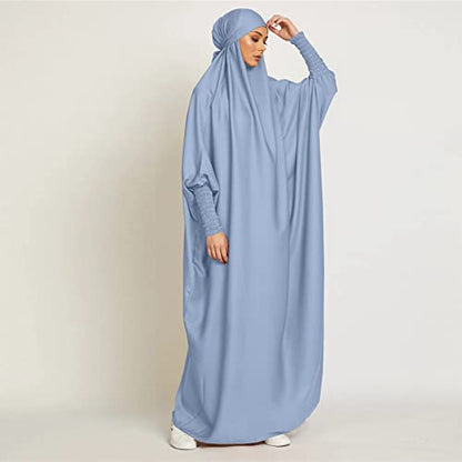 ODIZLI Muslim One Piece Prayer Hijab Dress Women Hooded Abaya Full Cover Islam Dubai Modest Robe - color: Sky Blue, size: One Size