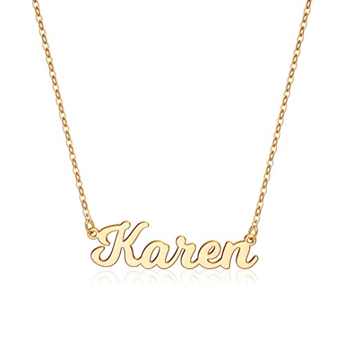Ursteel Custom Name Necklace Personalized, 14K Gold Plated Personalized Name Necklace Dainty Name Plate Necklace Jewelry Personalized Gifts for Women - style: Karen