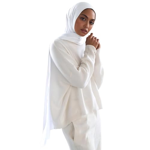 Soft Hijab Scarf for Muslim Women, 71" Long Head Wrap Shawl - color: White