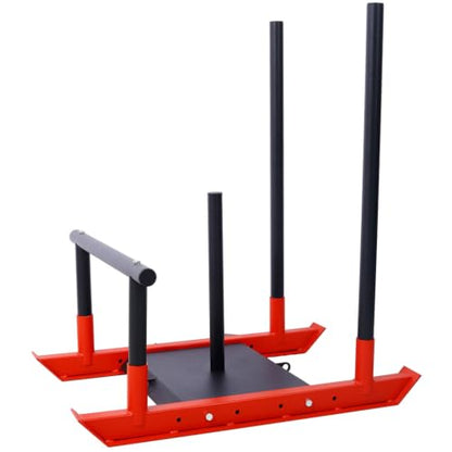 Weight Training Sled, Heavy Duty Steel Push Pull Sled Fitness Speed Strength Training Equipment with Removable Poles and Harness, Adjustable 1" 2" Plate Compatible Workout Sled for Outdoor Training