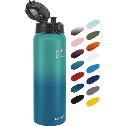 Fanhaw 40 oz Insulated Stainless Steel Water Bottle with Chug Lid, Leakproof & Sweat-Free Extra-Large Metal Bottle for Outdoor, Hiking & Gym (Green Blue) - color: Green Blue, style: 40 Ounces