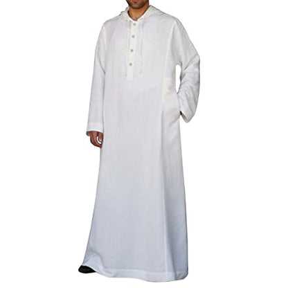 Alalaso Mens Muslim Thobe Kaftan Robe Saudi Arabic Middle East Islamic Long Gown Dress Long Sleeve Clothing Ramadan Jubbah - color: 1-white, size: Large