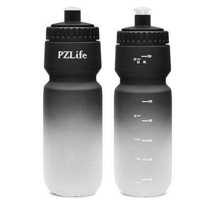 24oz Bike Water Bottle, Cycling Squeeze Water Bottle Leak Proof BPA Free with Capacity Scale w/Pull Top Lid, Reusable, for Bicycle,Gym, School - color: Black