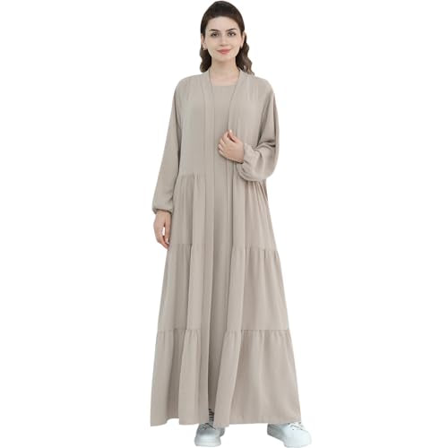 Women Muslim Abaya Dress 2PCS Soft Flowing Cardigan Dress Set Islamic Dubai Modest Kaftan Prayer Robe - color: Taro, size: Small