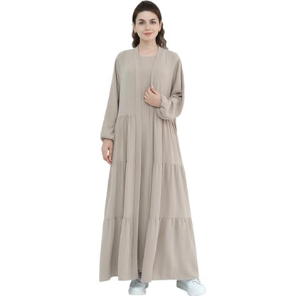 Women Muslim Abaya Dress 2PCS Soft Flowing Cardigan Dress Set Islamic Dubai Modest Kaftan Prayer Robe - color: Taro, size: Small